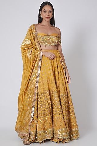 amber yellow sequins lehenga set