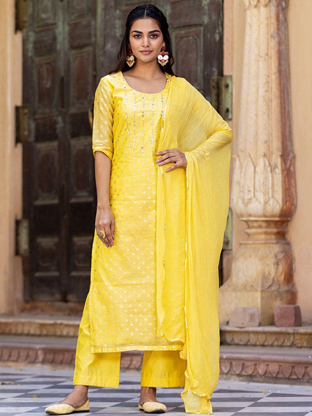 ambraee ethnic motifs embroidered sequinned chanderi cotton kurta with trousers & dupatta