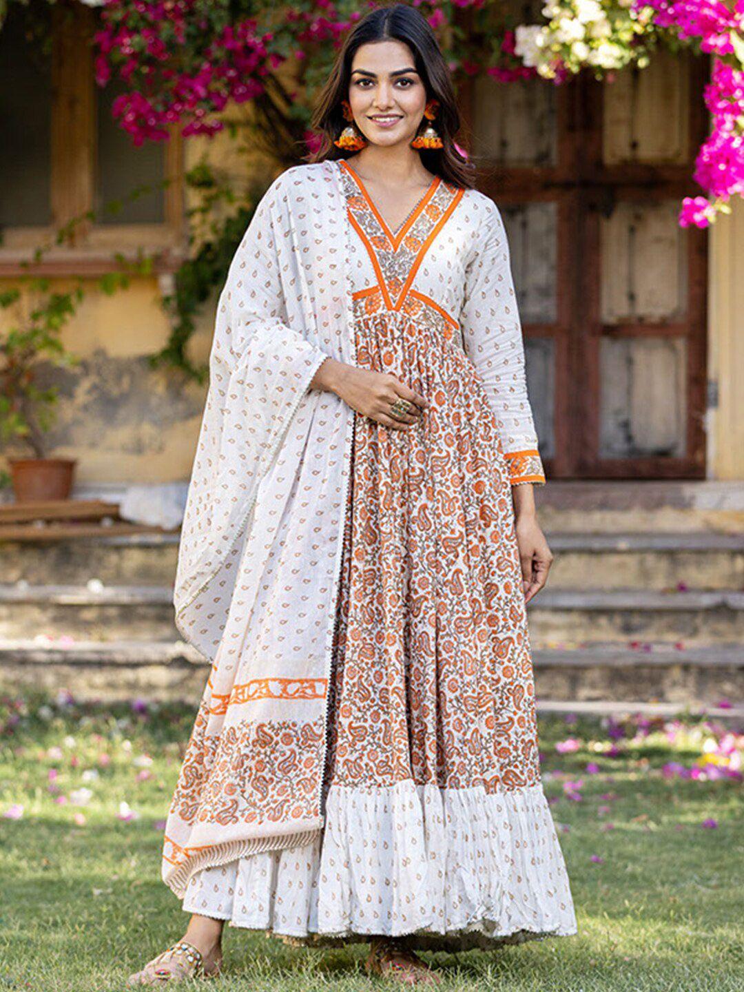 ambraee ethnic motifs printed gotta patti anarkali kurta with trousers & dupatta