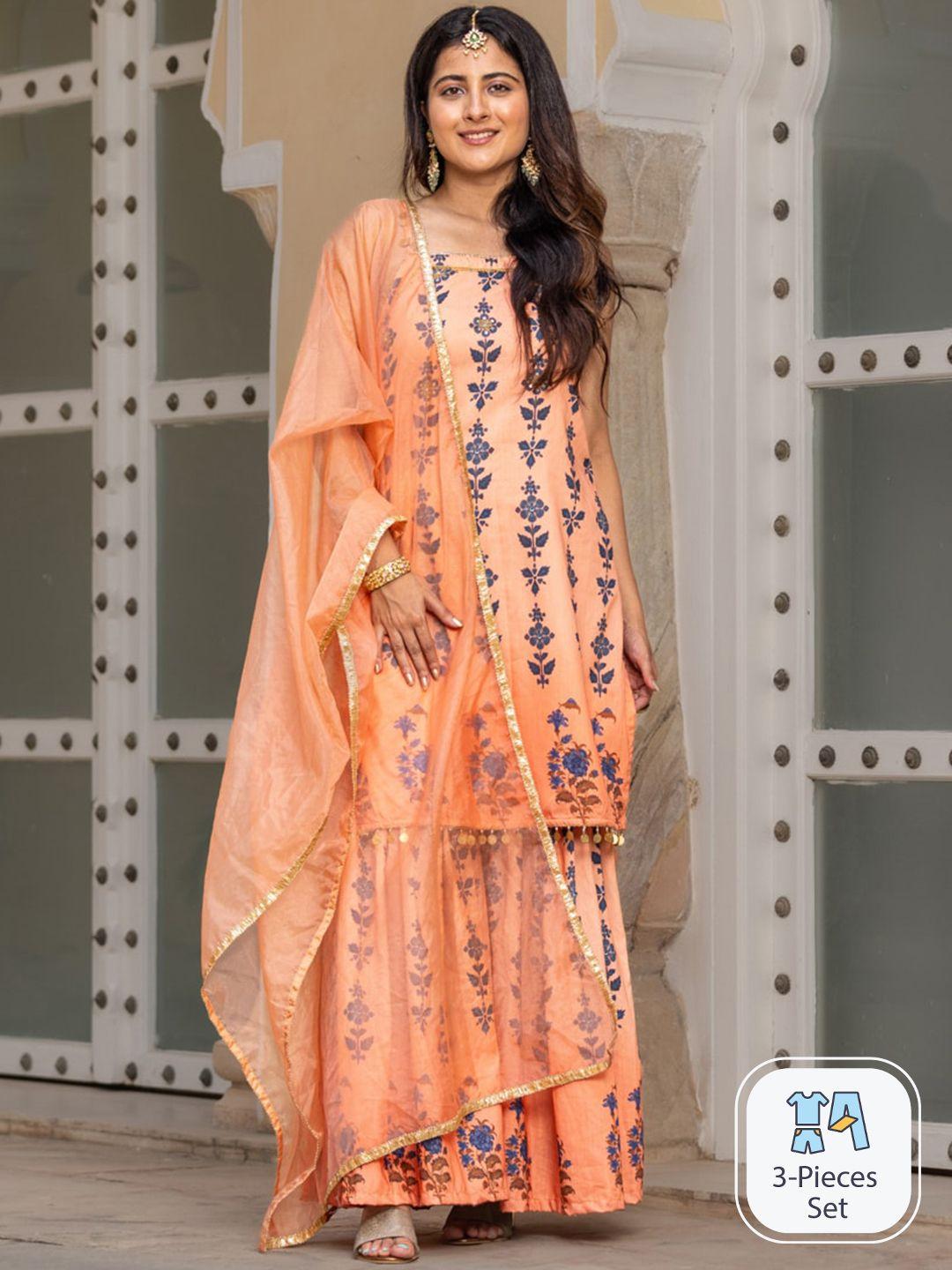 ambraee ethnic motifs printed kurta with sharara & dupatta