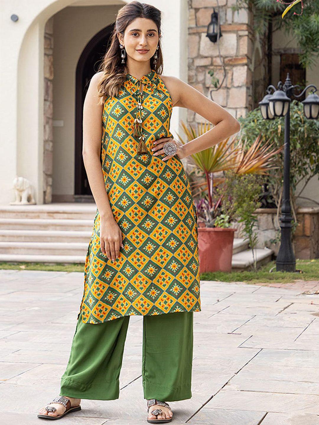 ambraee ethnic motifs printed regular kurta with trousers