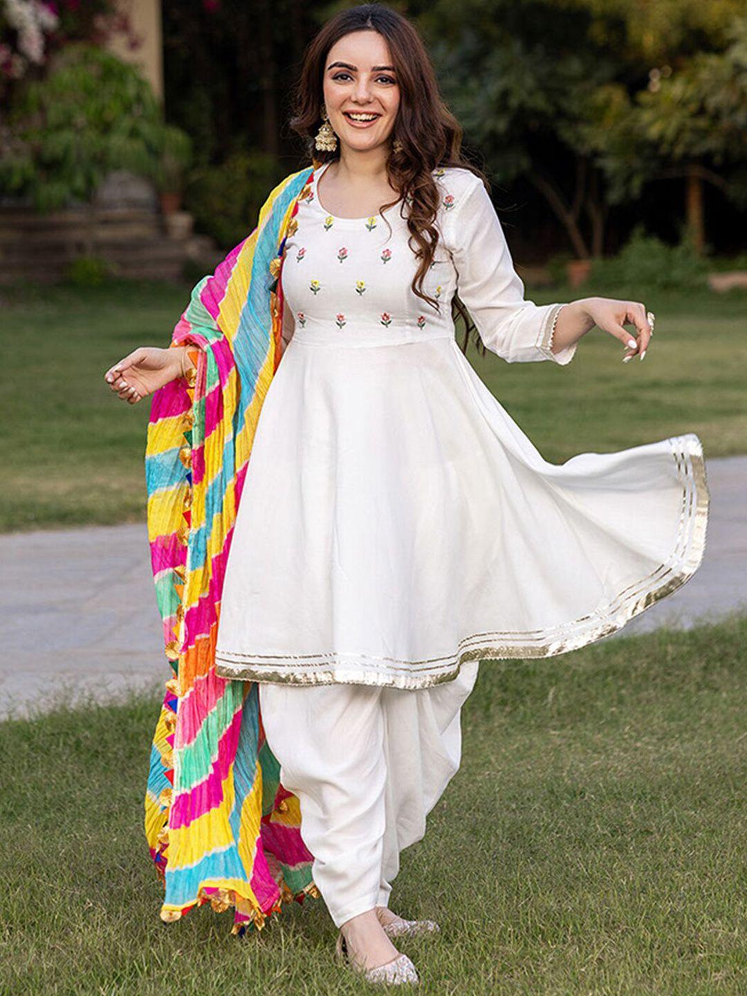 ambraee floral embroidered sequined gotta patti kurta with dhoti pants & dupatta