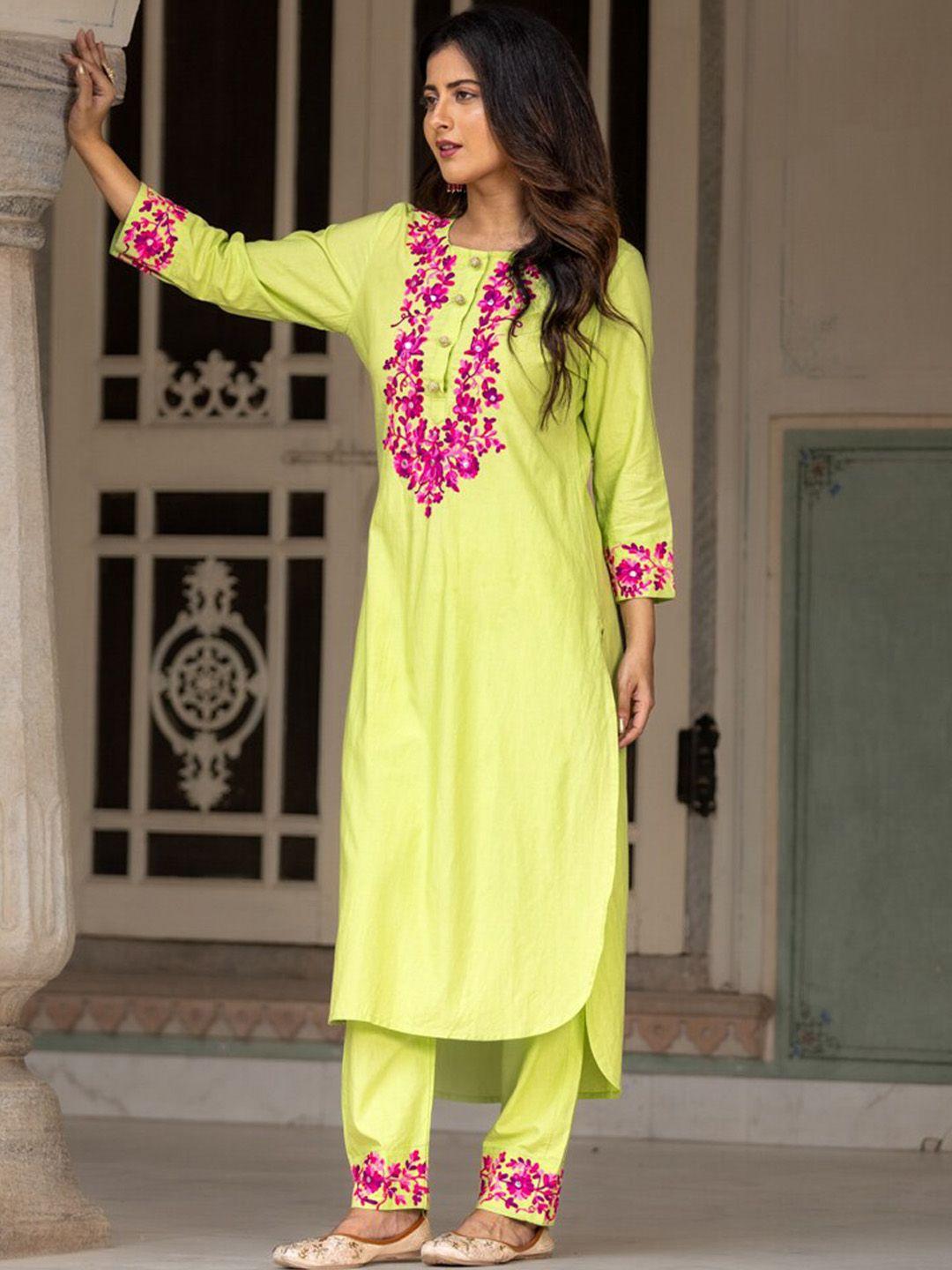 ambraee floral embroidered straight kurta with trousers