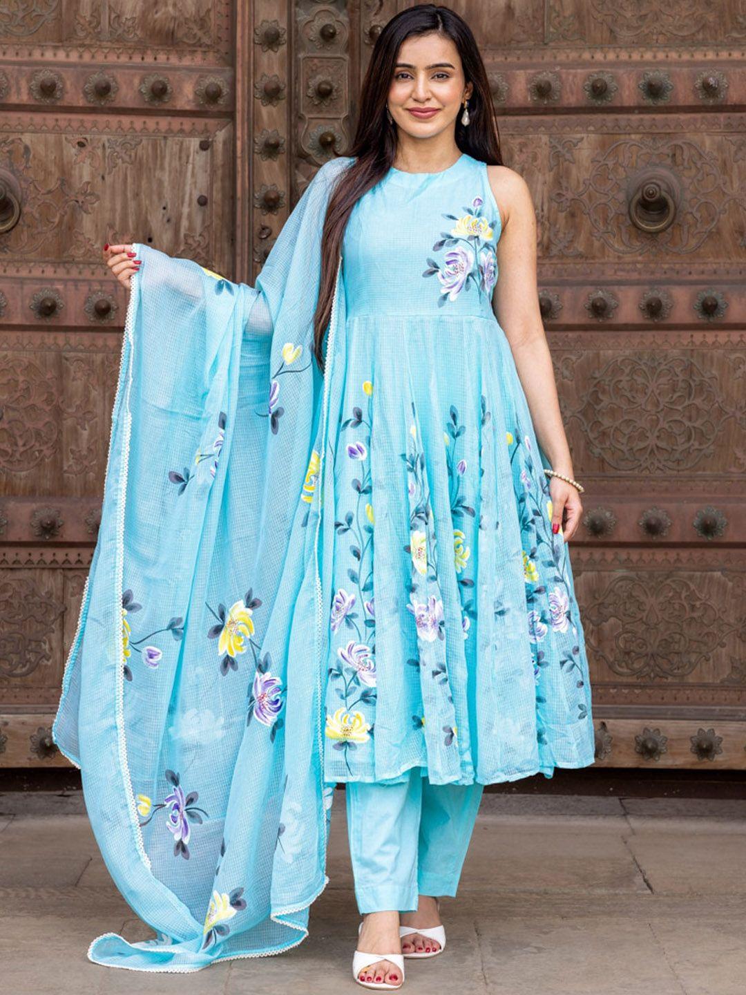 ambraee floral printed a-line kurta with trousers & dupatta