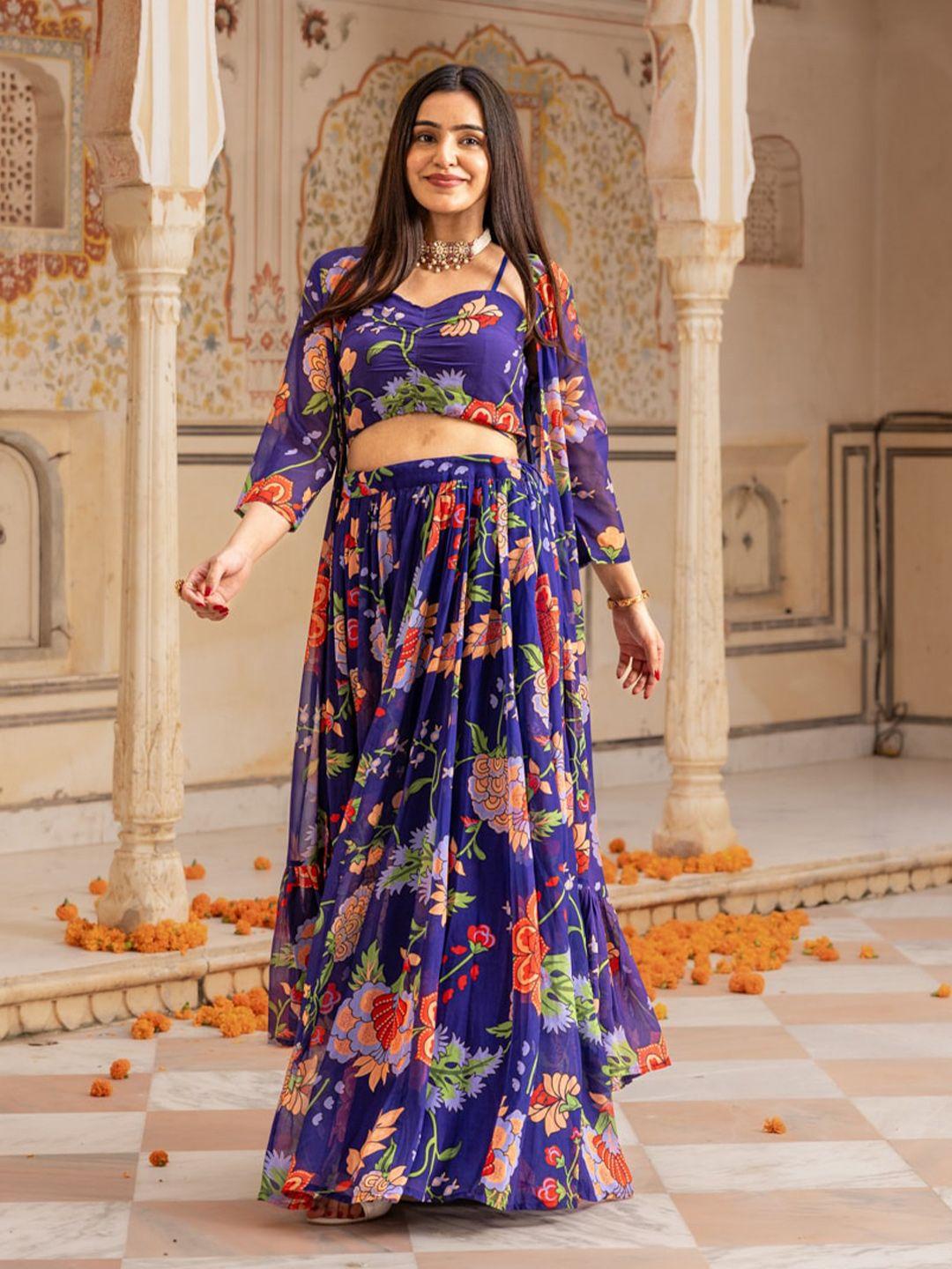ambraee floral printed ready to wear lehenga & blouse with jacket