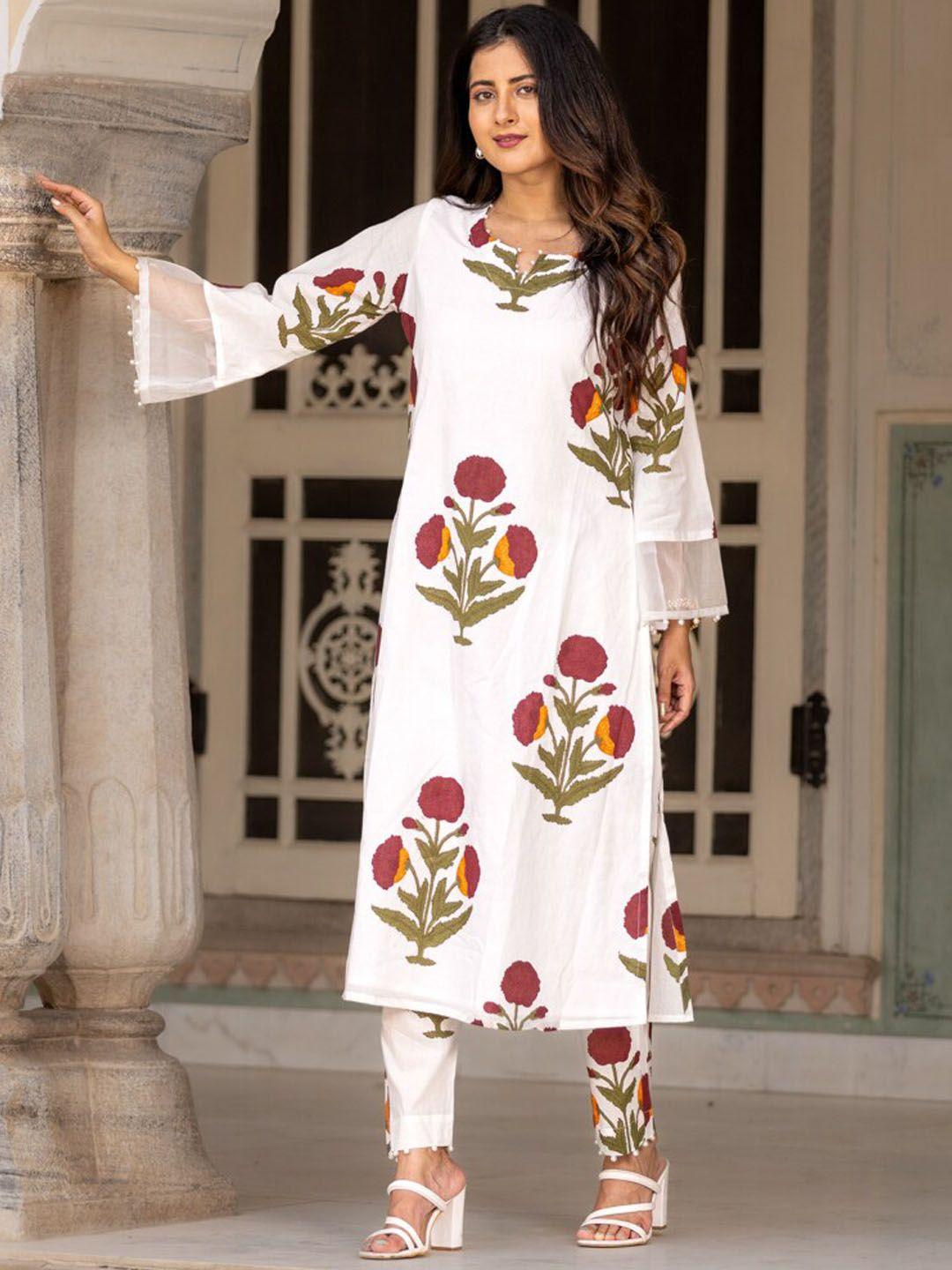 ambraee floral printed straight kurta with trousers