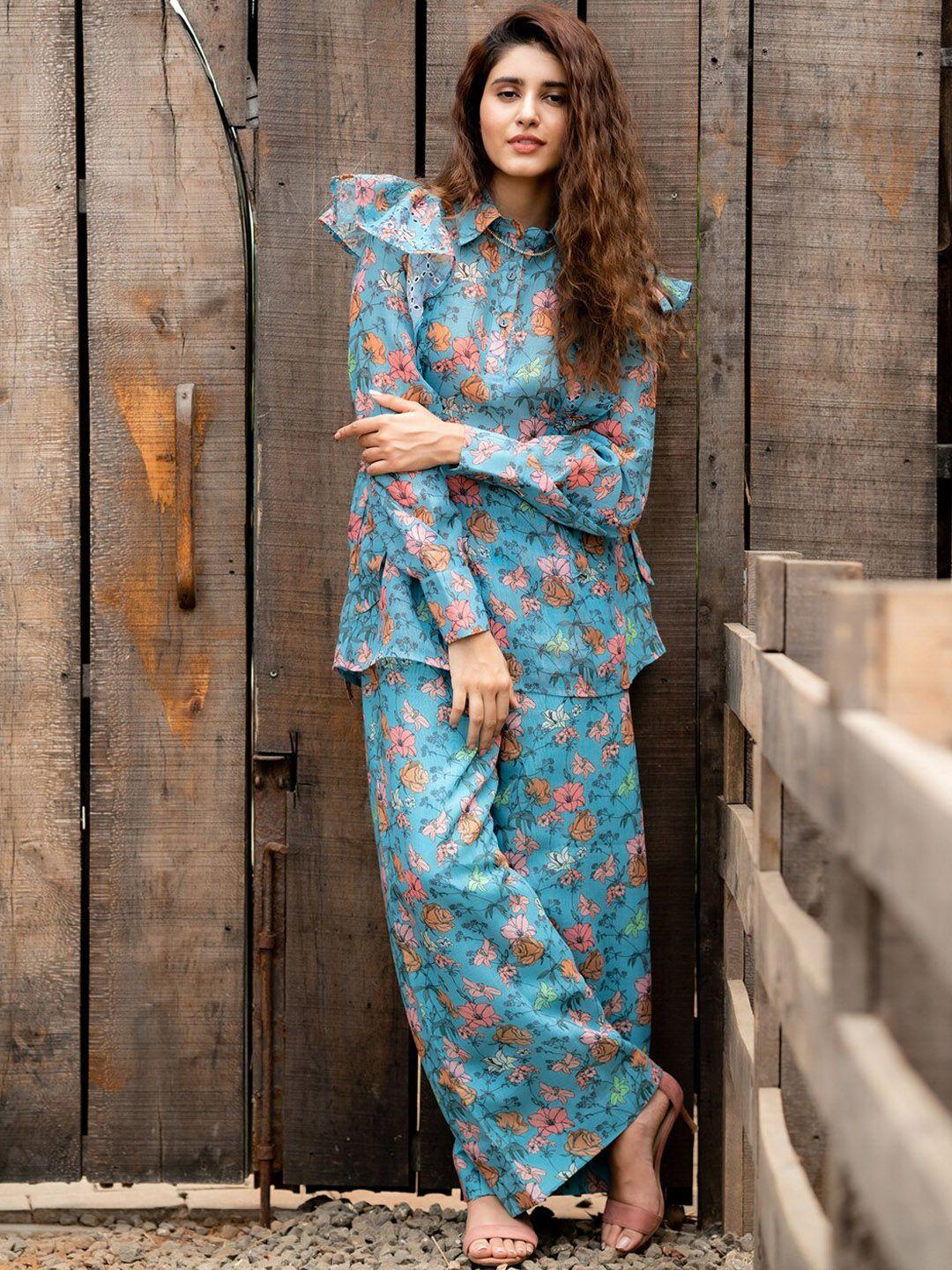 ambraee printed tunic with trousers co-ords