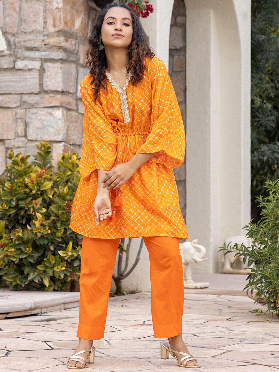 ambraee tie and dye kaftan kurti with trouser