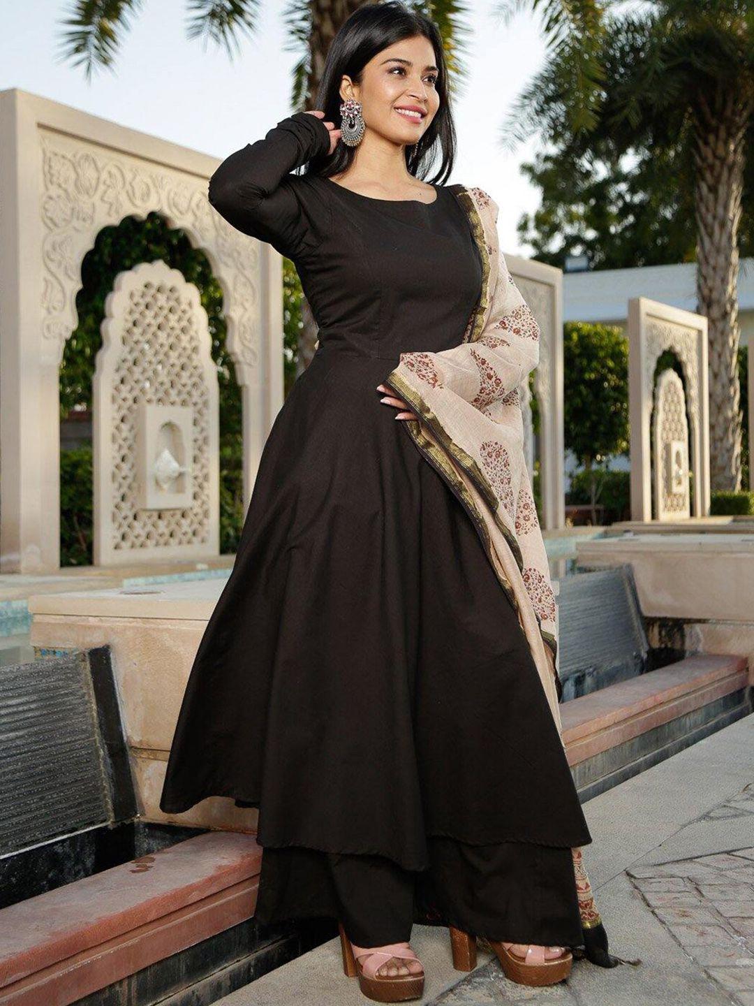 ambraee women black empire kurta with palazzos & with dupatta