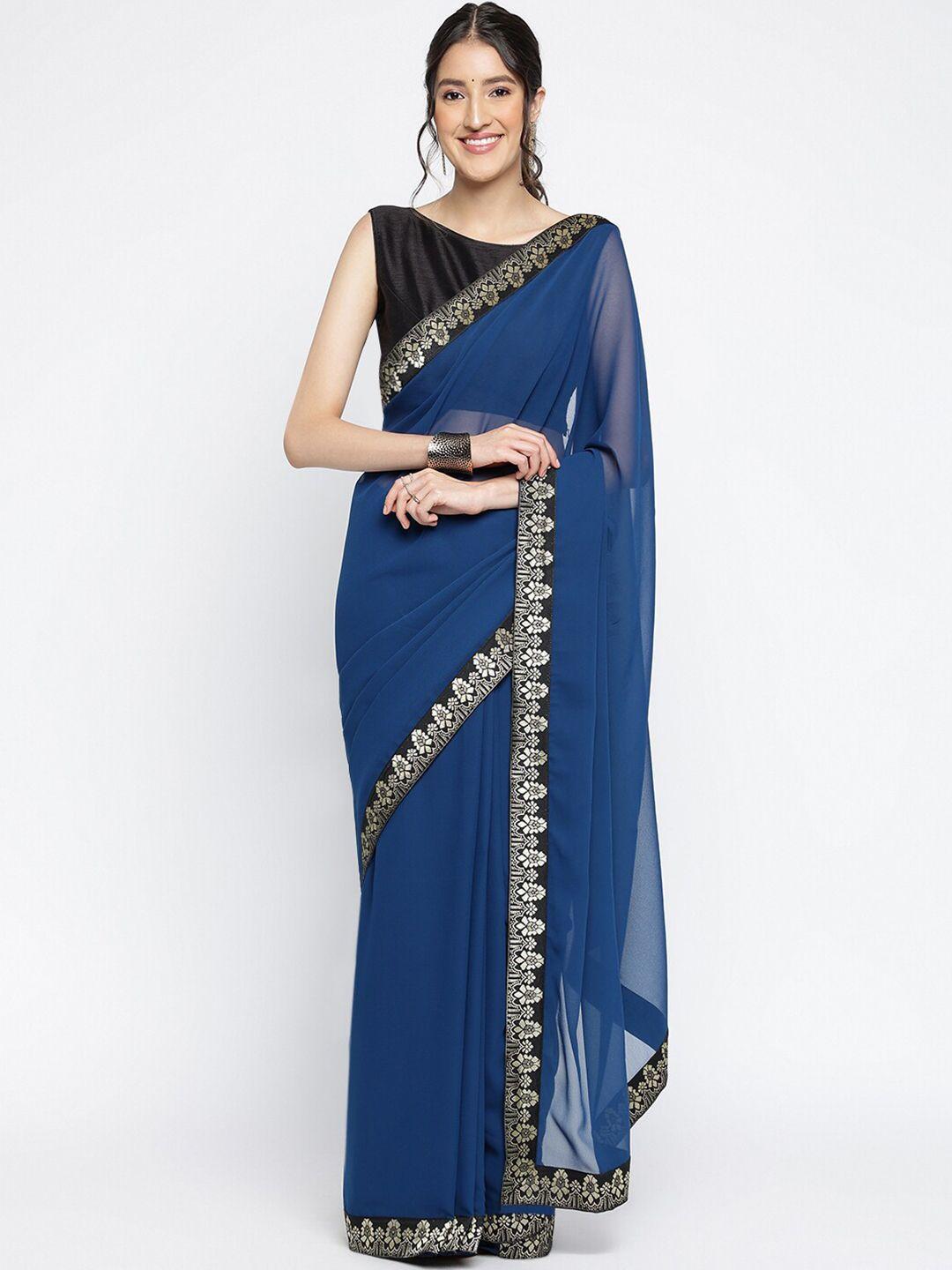 ambuja international blue & black zari pure georgette saree