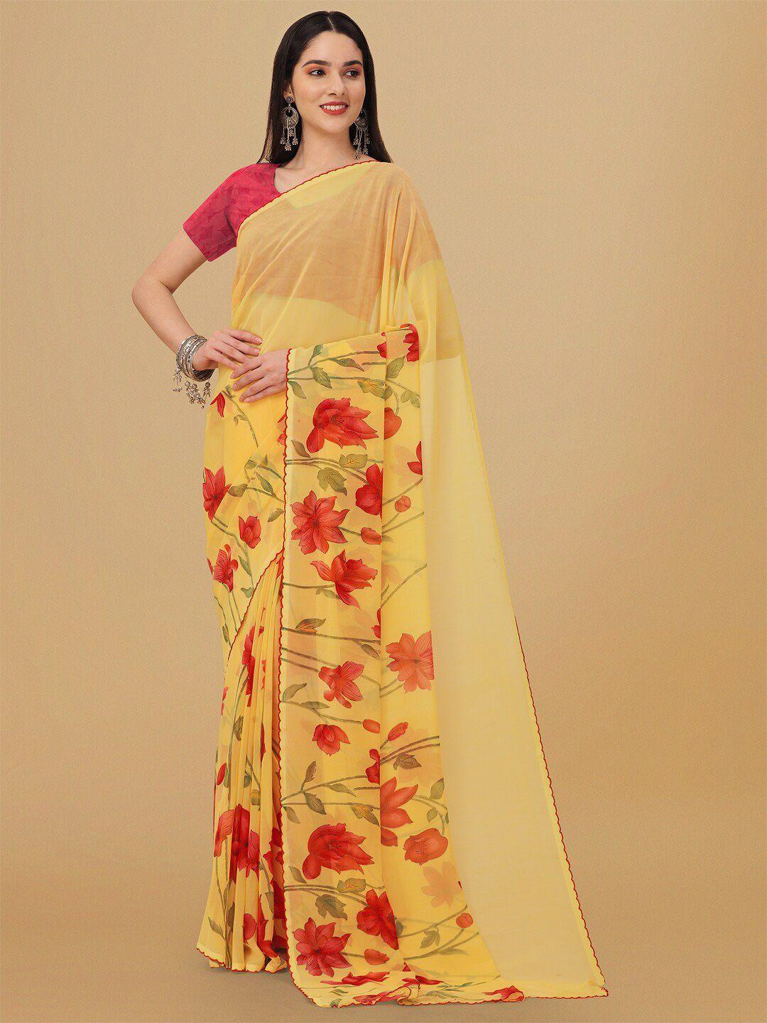 ambuja international floral printed poly georgette saree