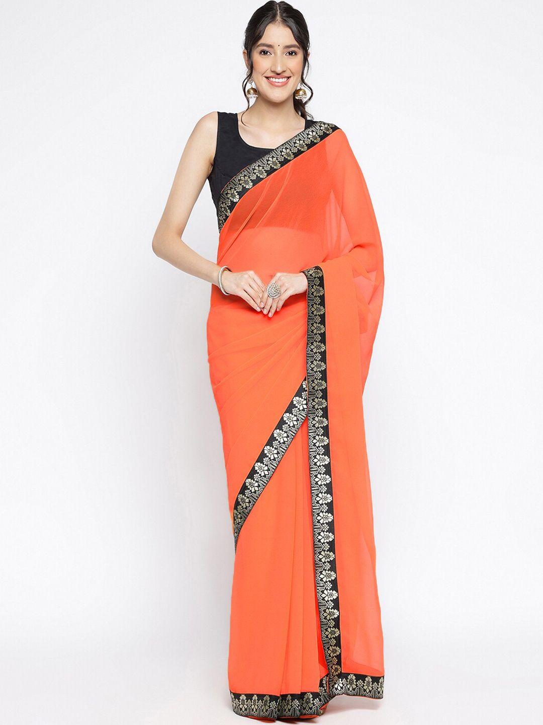 ambuja international orange & black zari pure georgette saree