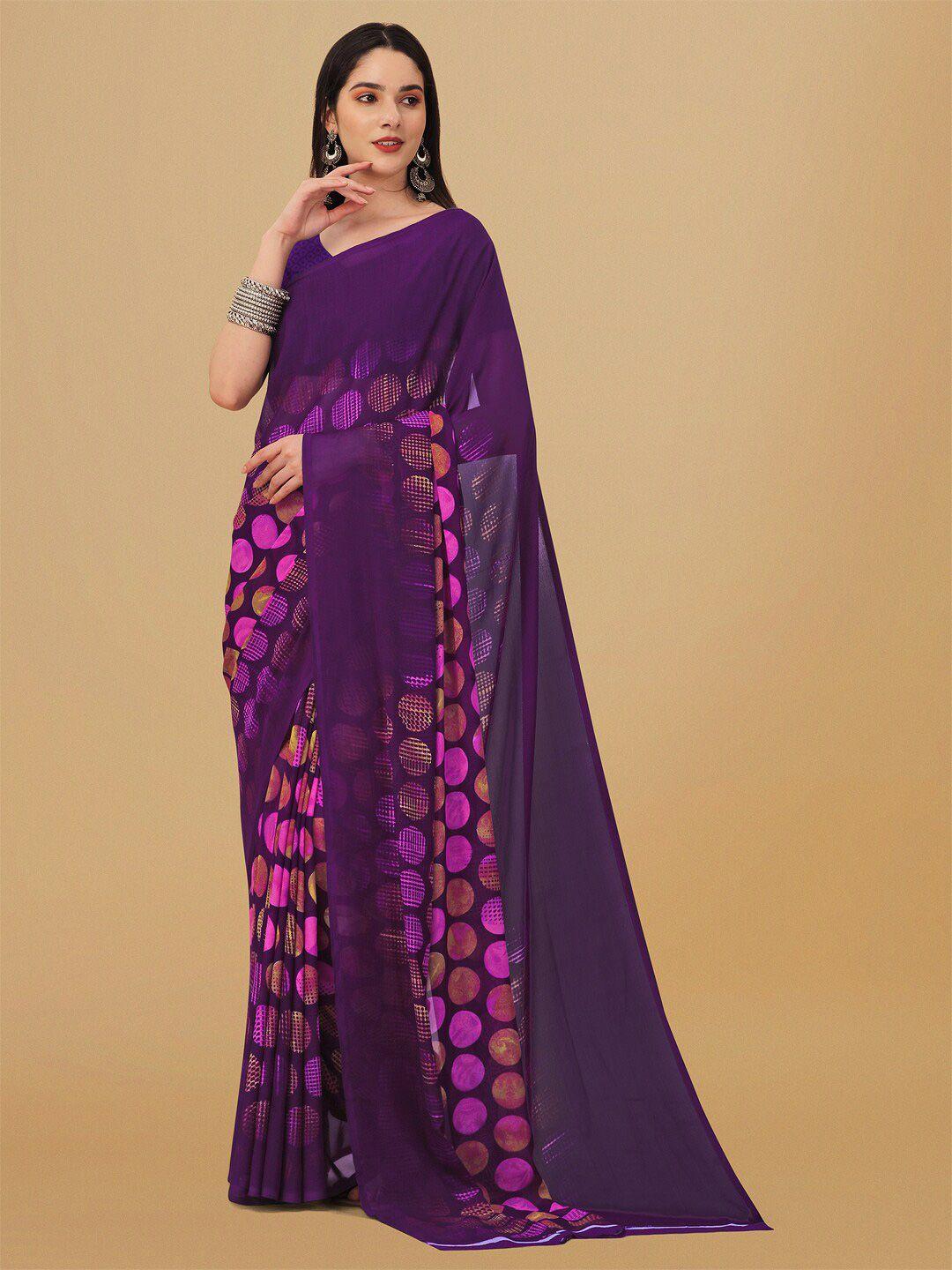 ambuja international polka dots printed poly georgette saree