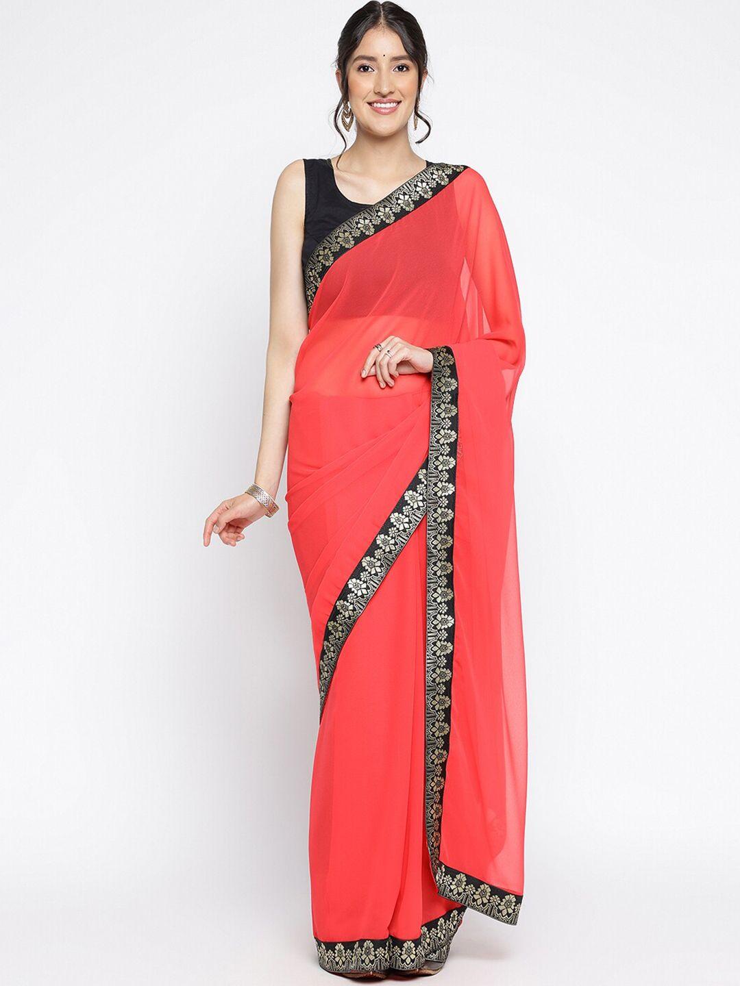 ambuja international red & black zari pure georgette saree