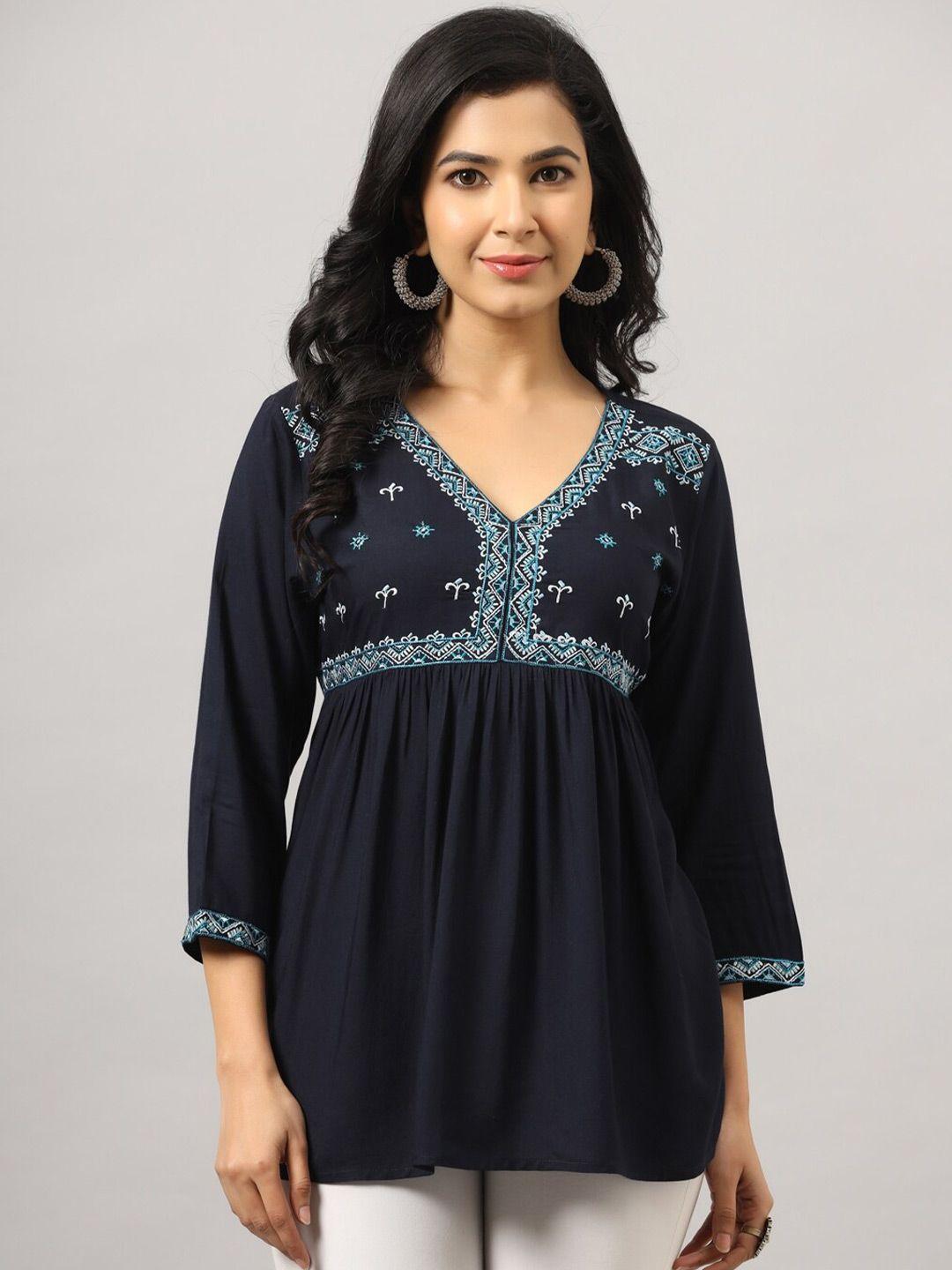 amchoor ethnic motifs embroidered a-line top