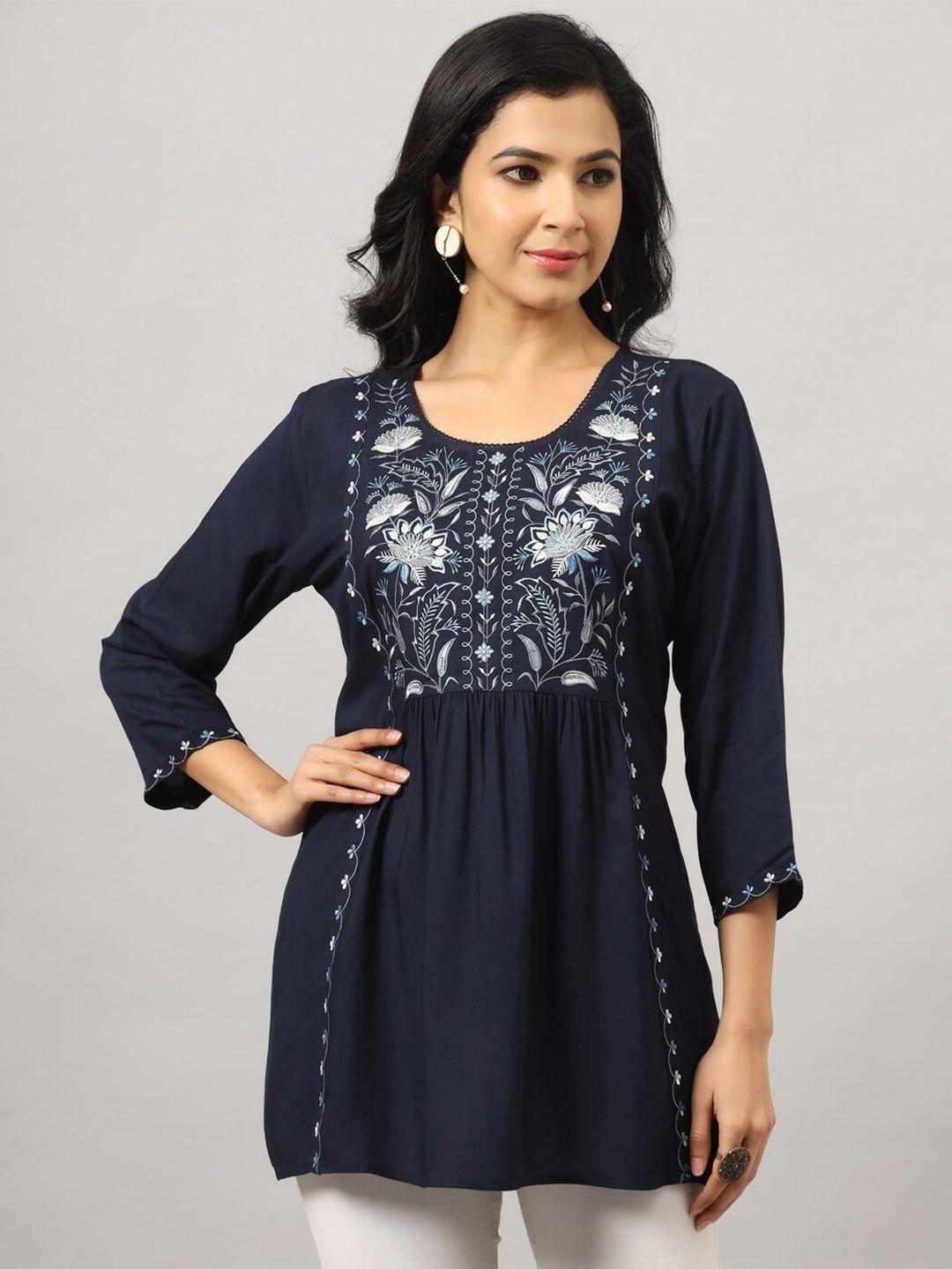 amchoor floral embroidered round neck empire top