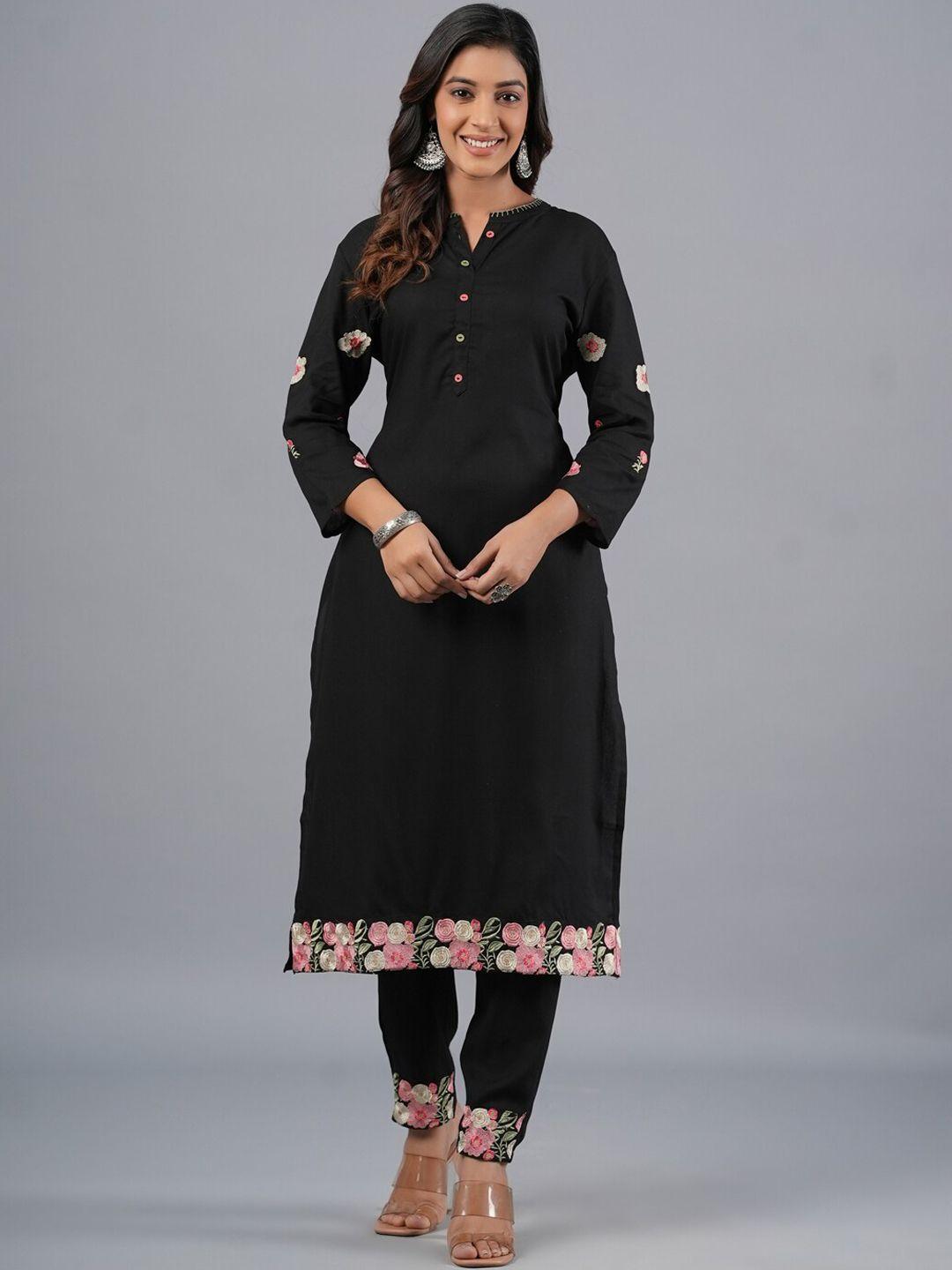 amchoor floral embroidered straight kurta with trouser