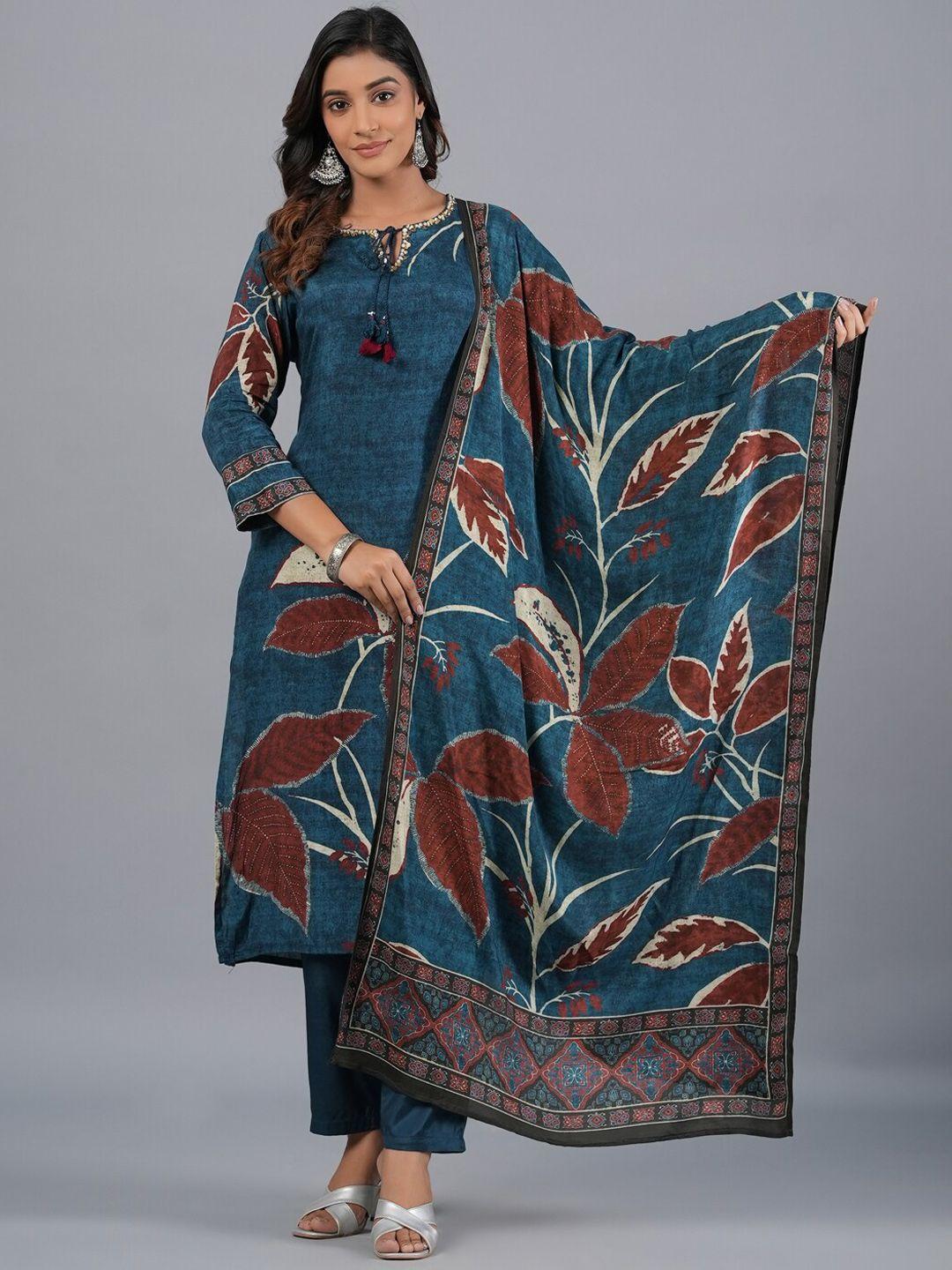 amchoor floral printed sequinned detailed straight kurta & trouser with dupatta