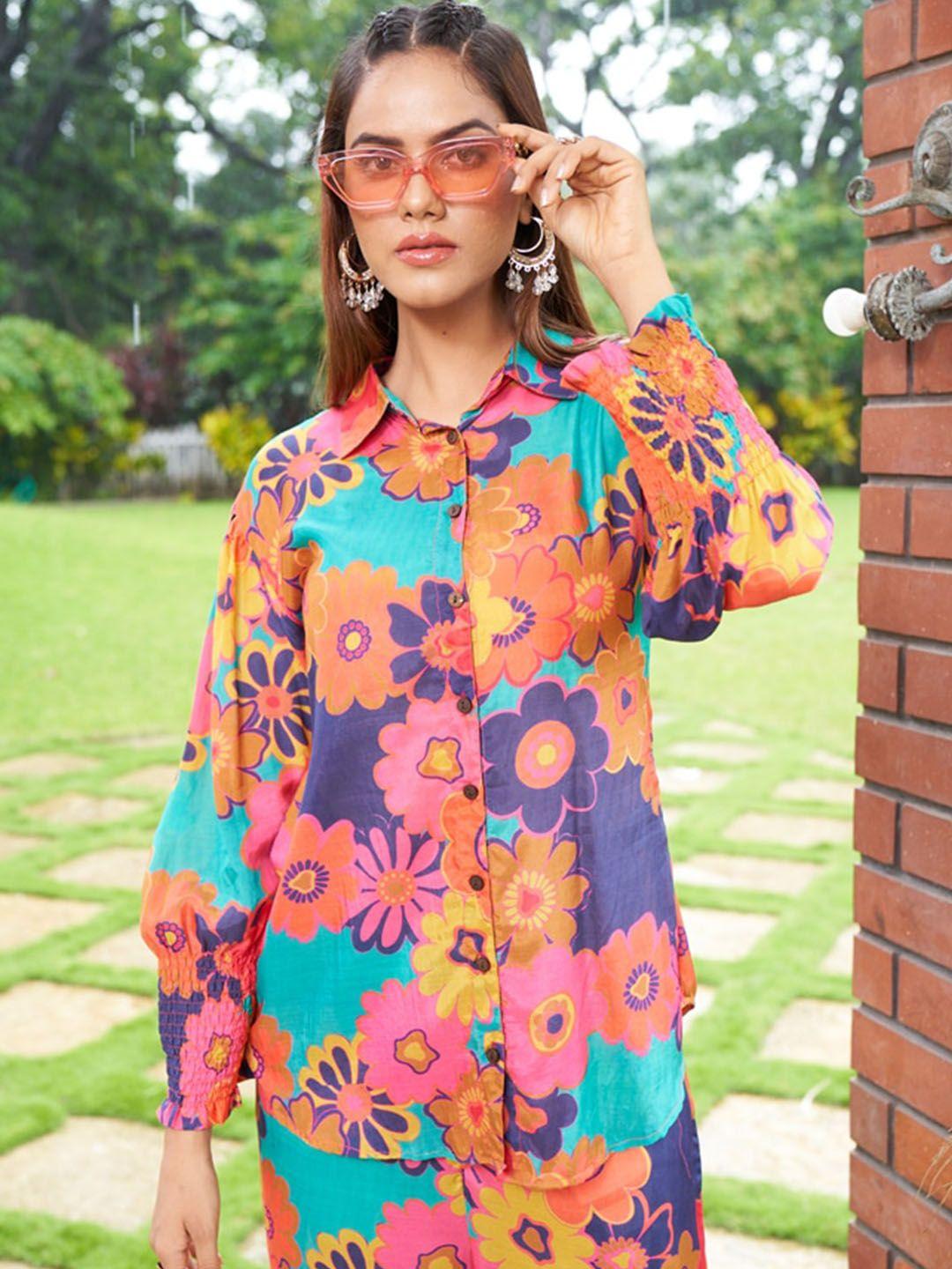 amchoor floral printed shirt and trousers