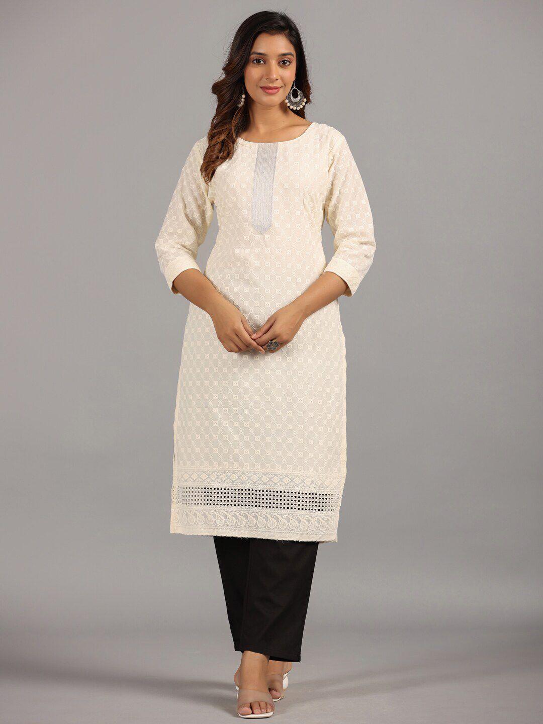 amchoor geometric embroidered sequinned pure cotton kurta