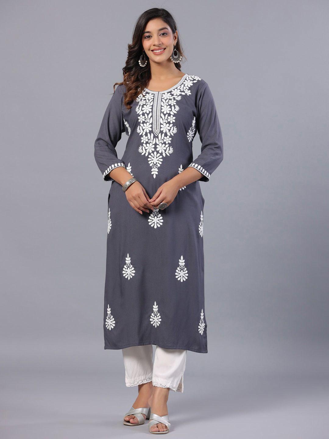 amchoor round neck embroidered straight kurta