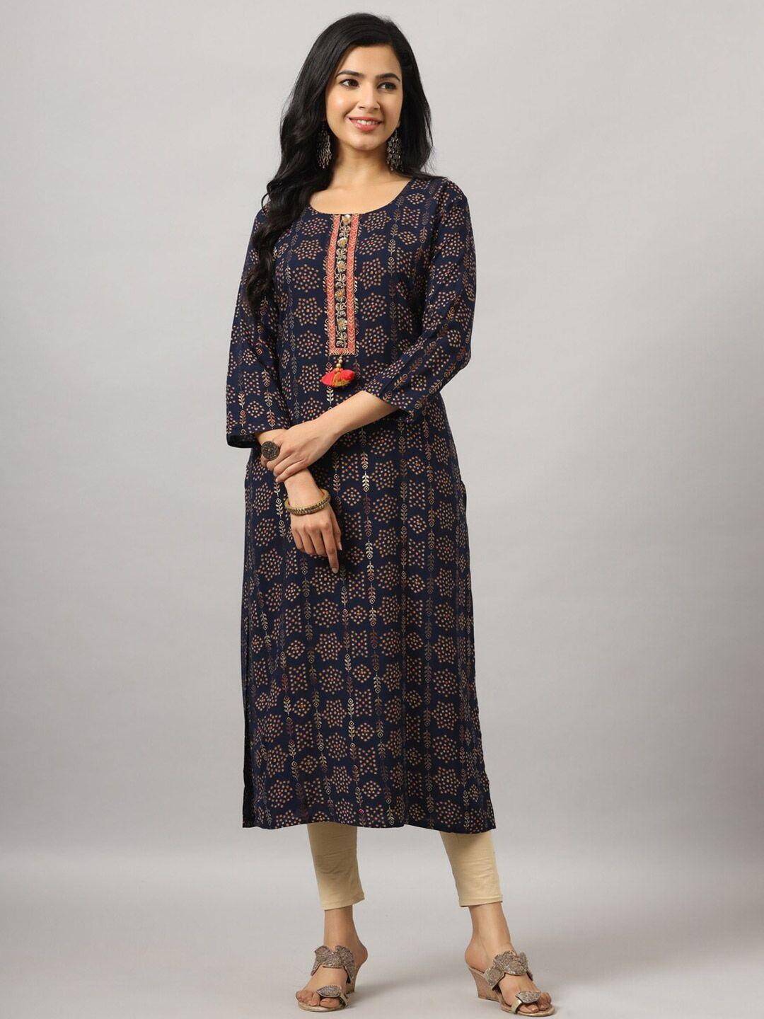 amchoor ethnic motifs printed thread work beads & stones kurta