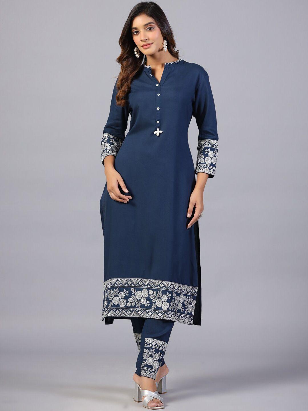 amchoor floral embroidered regular thread work kurta with trousers