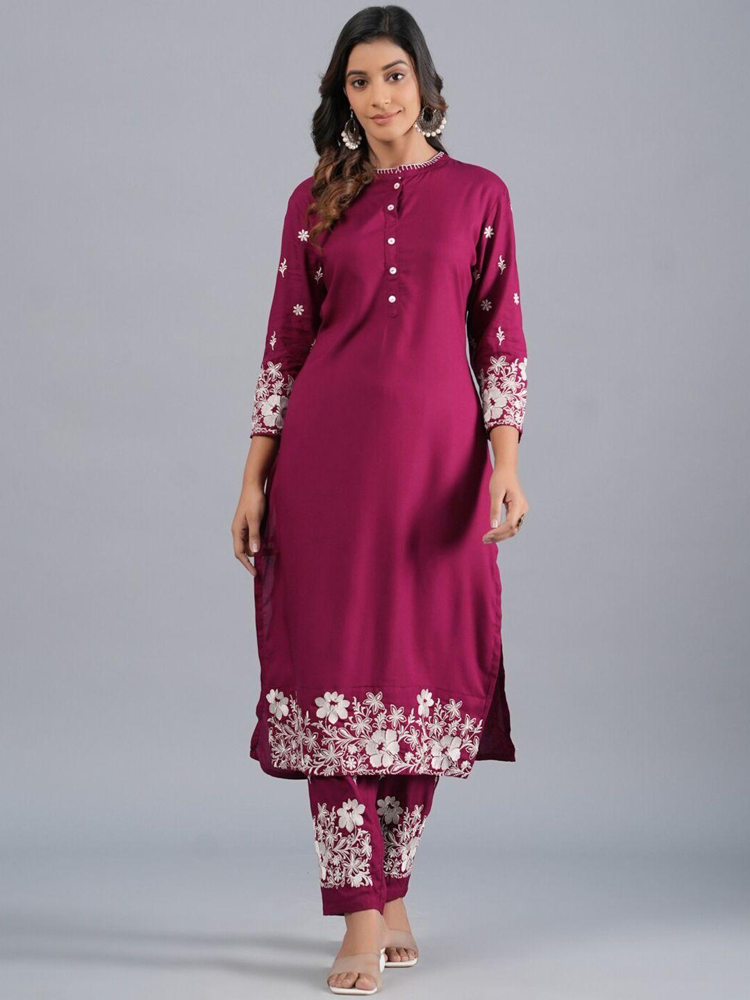 amchoor floral embroidered straight kurta with trouser