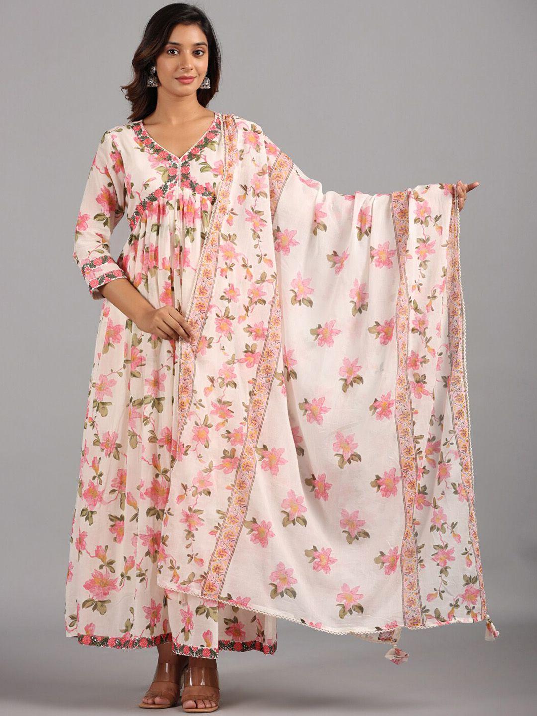 amchoor floral printed empire sequinned kurta with trousers & dupatta