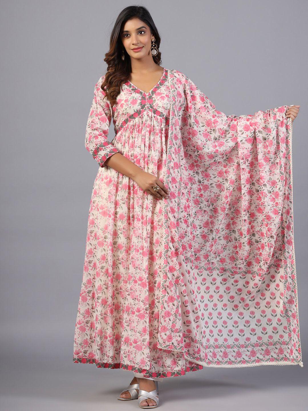 amchoor floral printed gathered empire kurta with trousers & with dupatta