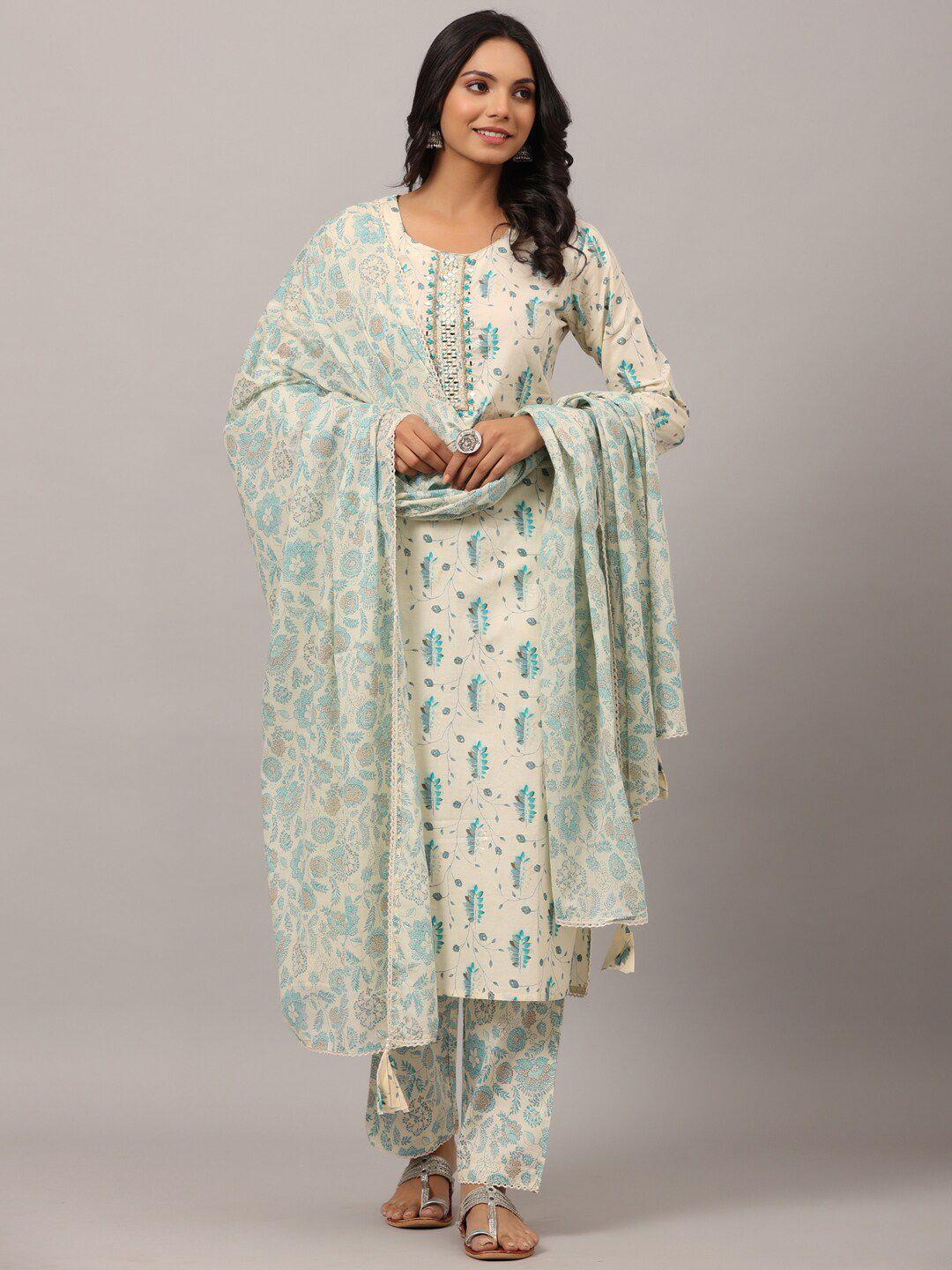 amchoor floral printed pure cotton kurta with trousers & dupatta