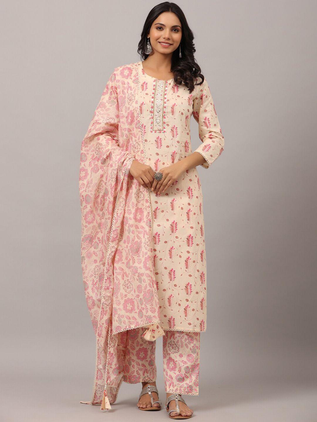 amchoor floral printed pure cotton kurta with trousers & dupatta