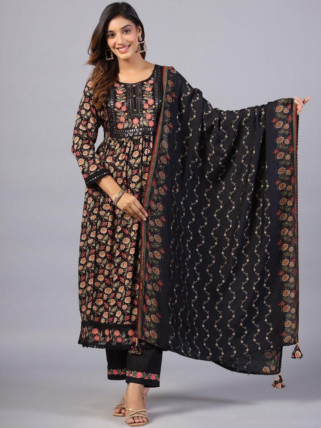 amchoor floral printed regular sequinned kurta & trousers with dupatta