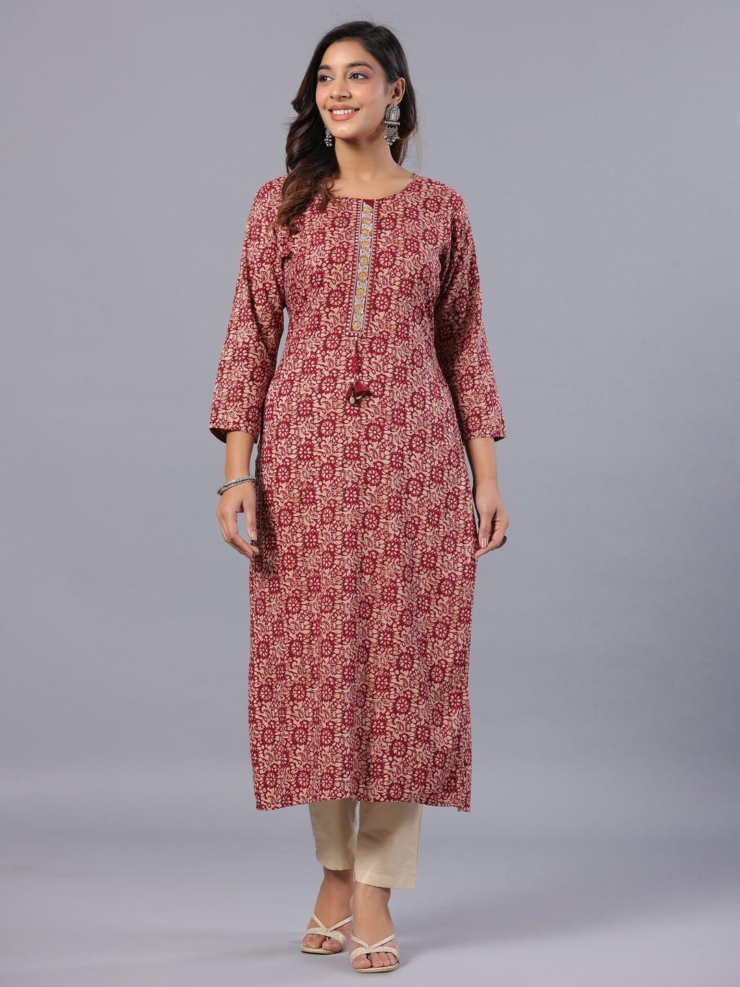 amchoor floral printed round neck straight kurta