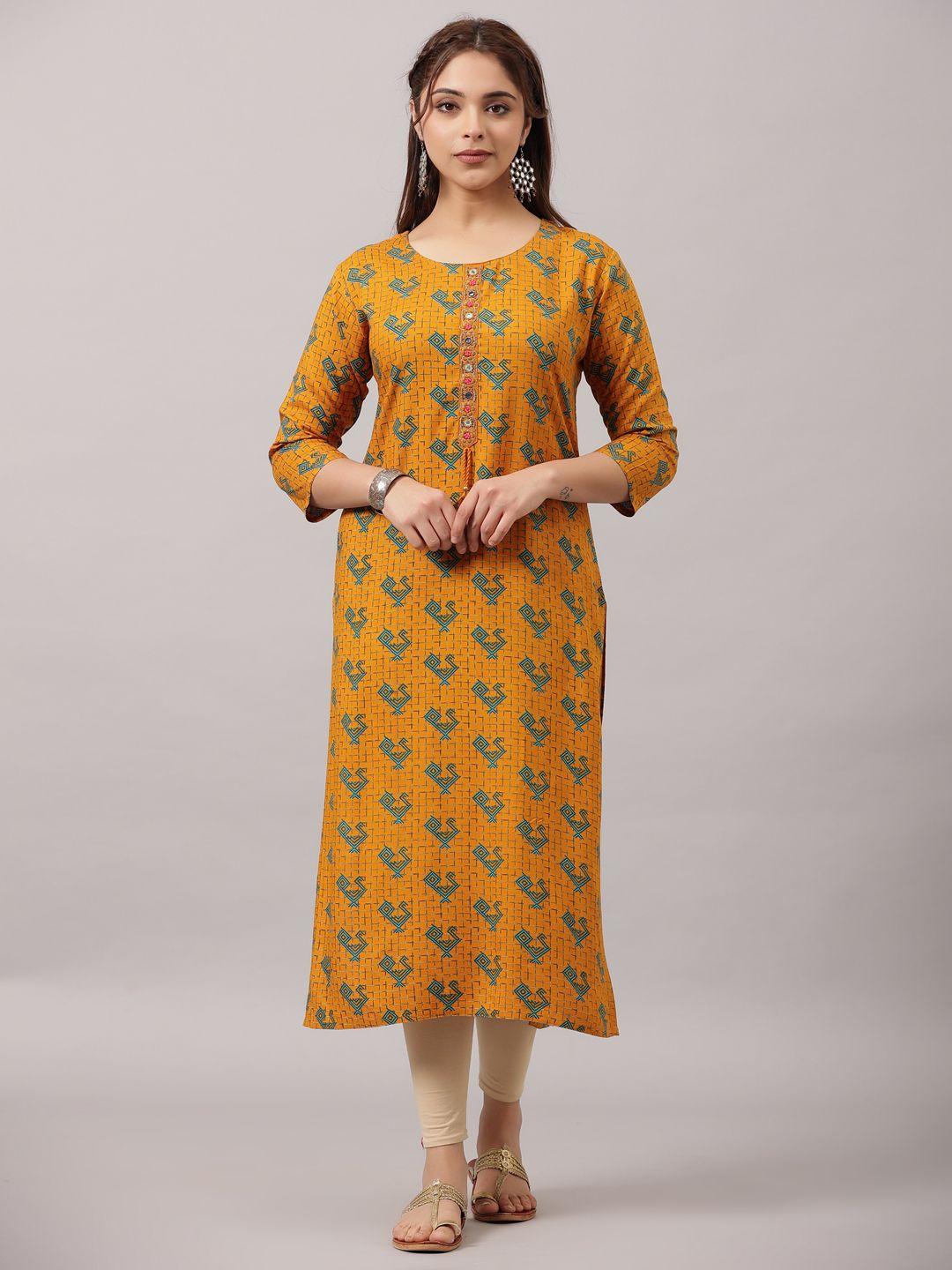 amchoor geometric painted mirror work straight kurta