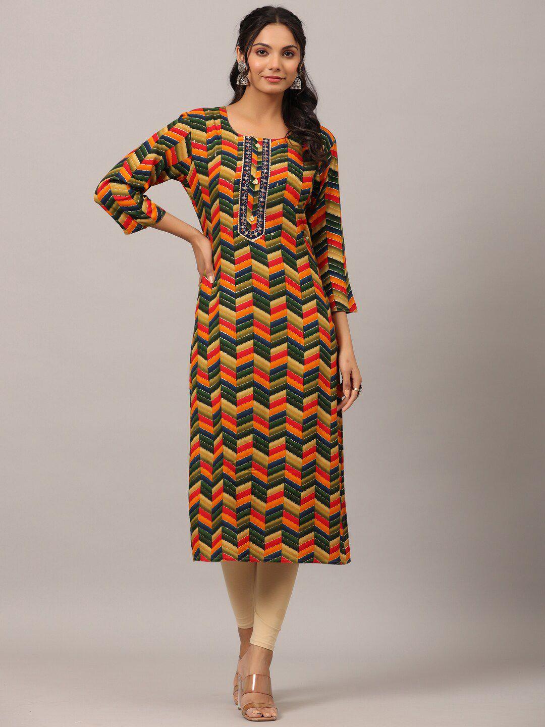 amchoor geometric printed thread work straight kurta