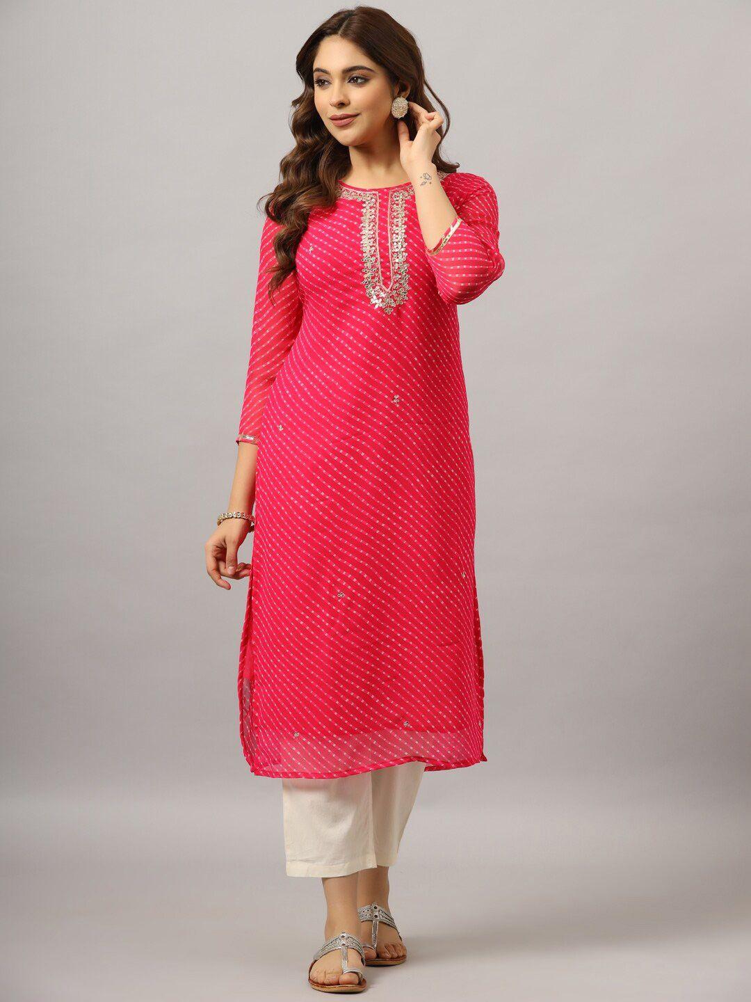 amchoor leheriya printed mirror work georgette kurta