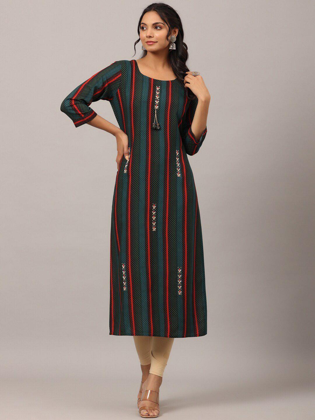 amchoor striped thread work straight kurta