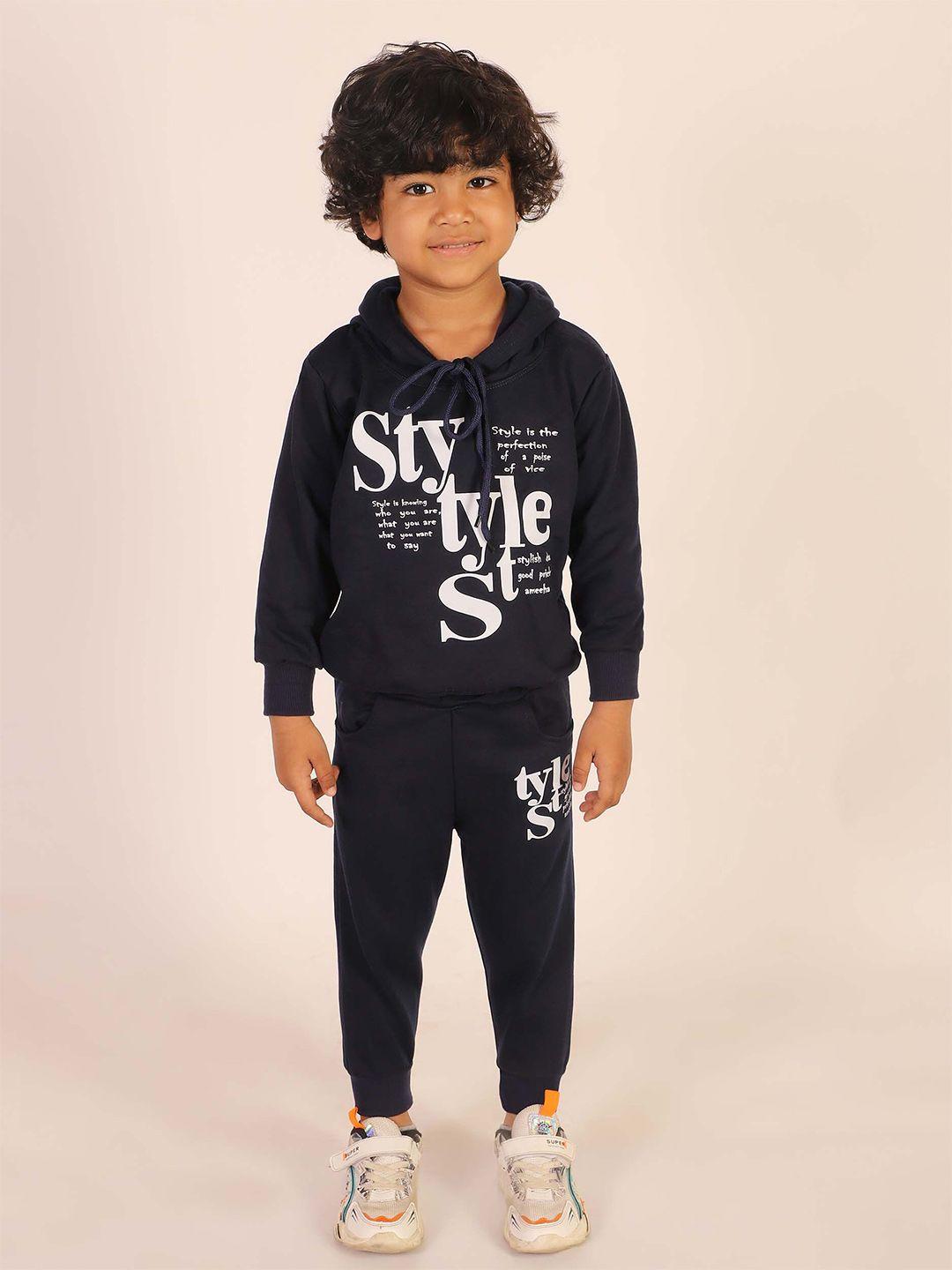 ameeha boys printed long sleeves pure cotton hooded t-shirt with trousers