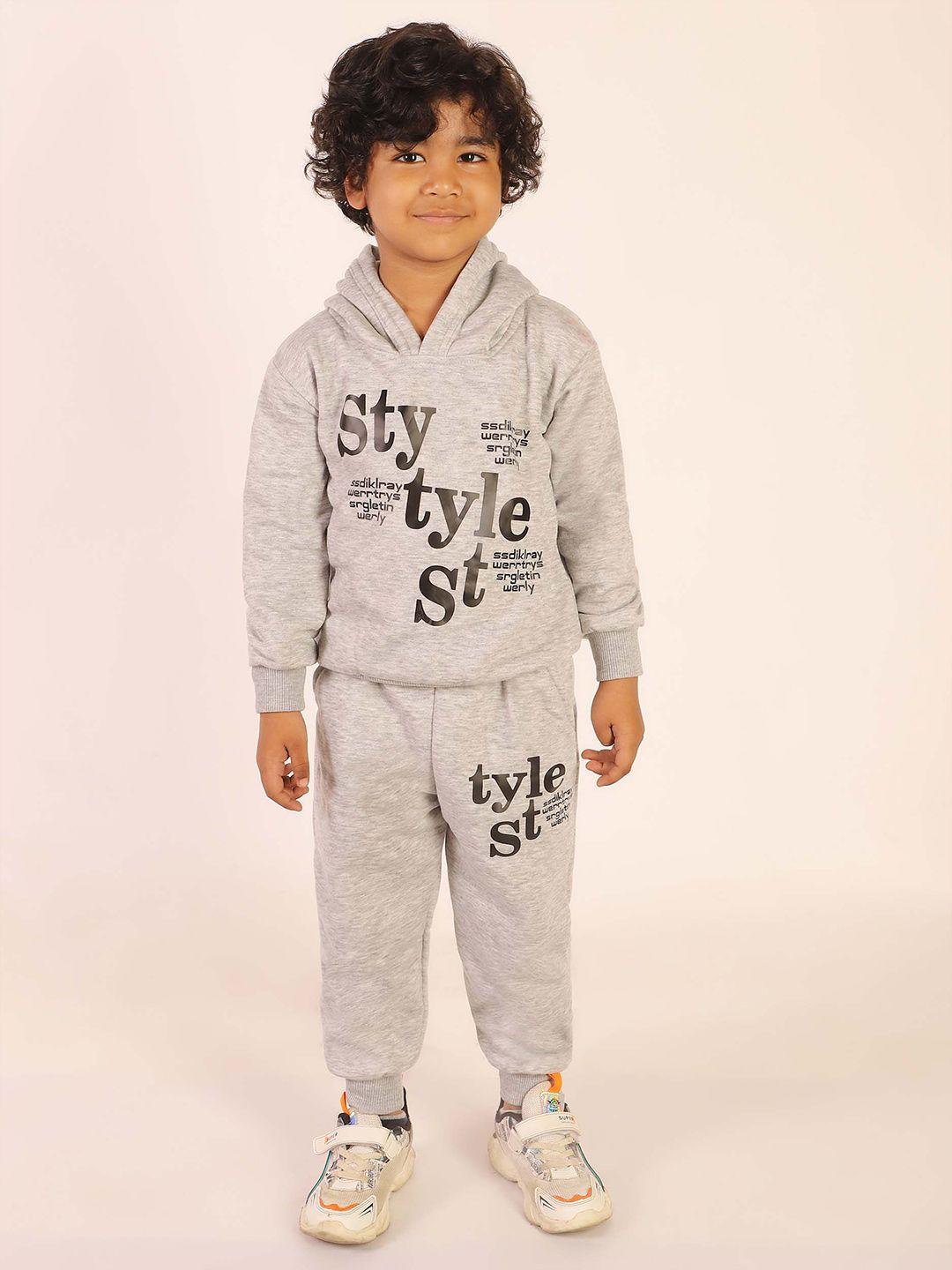 ameeha boys printed pure cotton hooded t-shirt with joggers