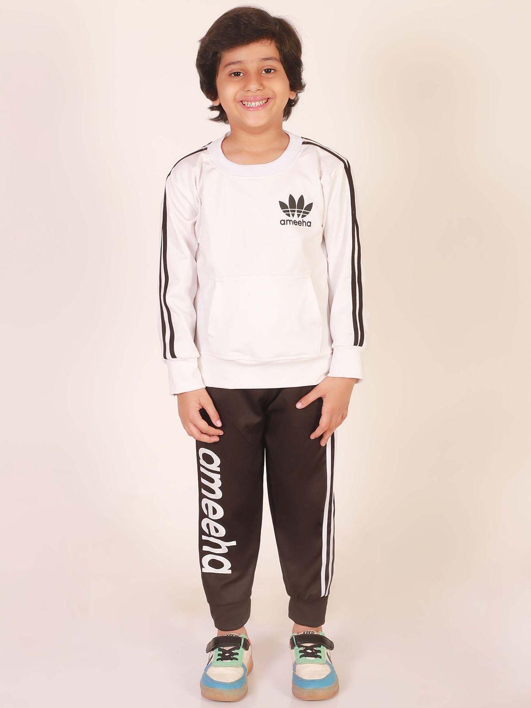 ameeha boys printed pure cotton t-shirt with joggers