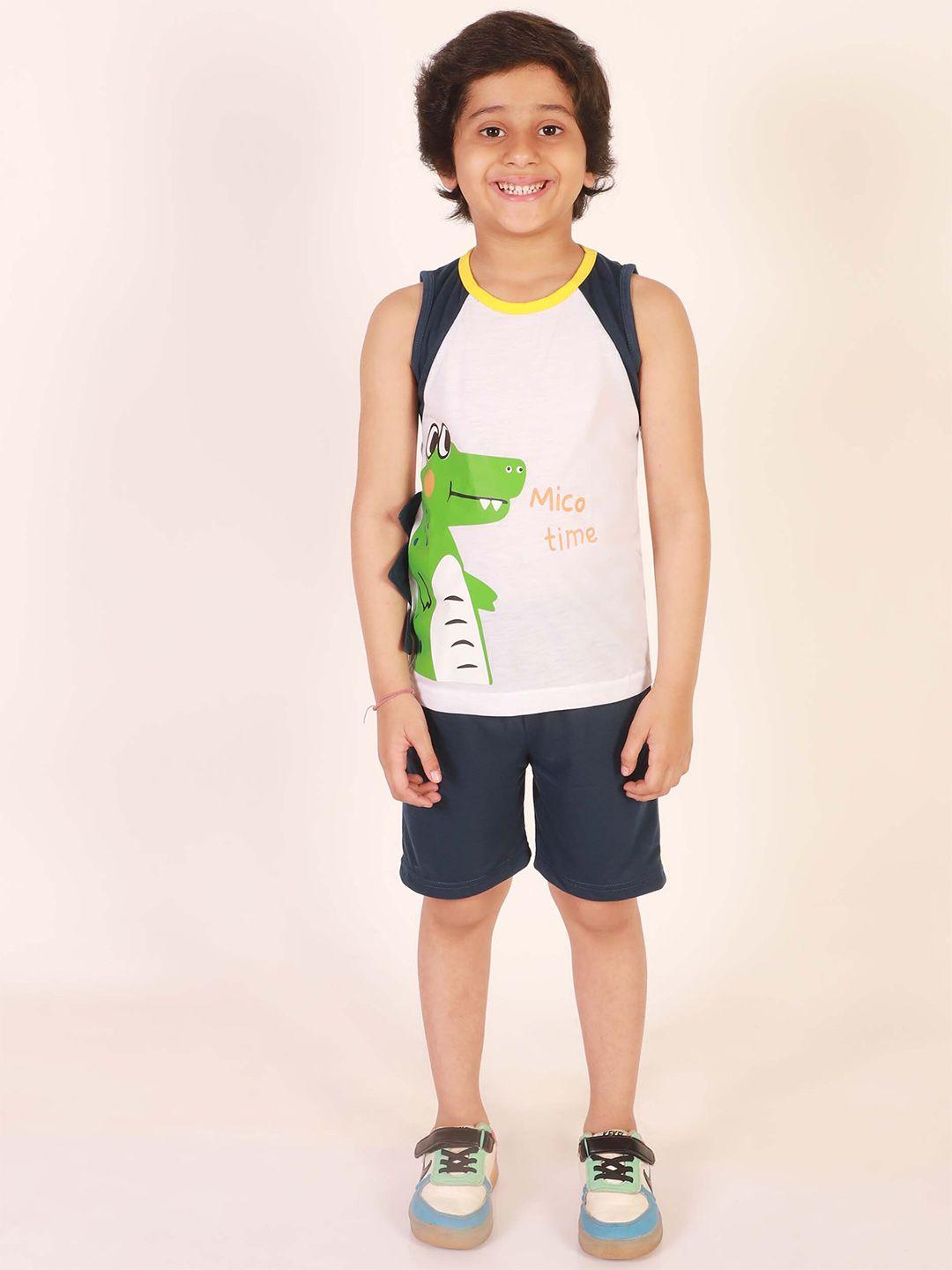 ameeha boys printed sleeveless pure cotton t-shirt with shorts