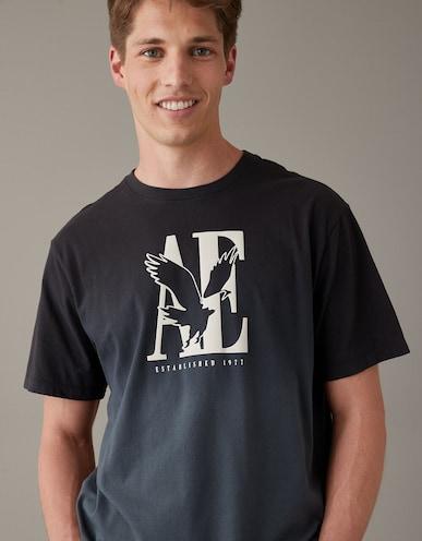 american eagle men black super soft dip-dye logo graphic t-shirt