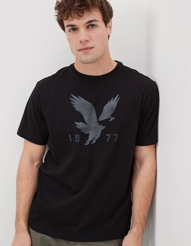 american eagle men black super soft logo graphic t-shirt