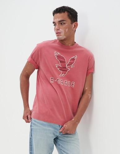american eagle men pink super soft logo graphic t-shirt