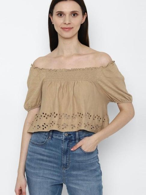 american eagle outfitters beige regular fit crop top