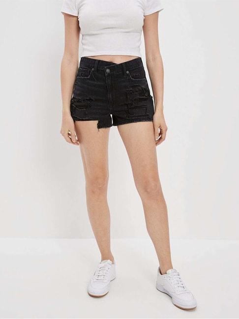 american eagle outfitters black cotton mid rise shorts