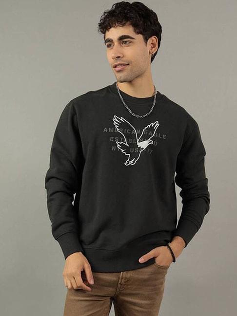 american eagle outfitters black cotton regular fit printed sweatshirt
