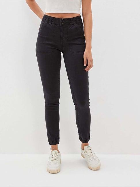 american eagle outfitters black mid rise joggers