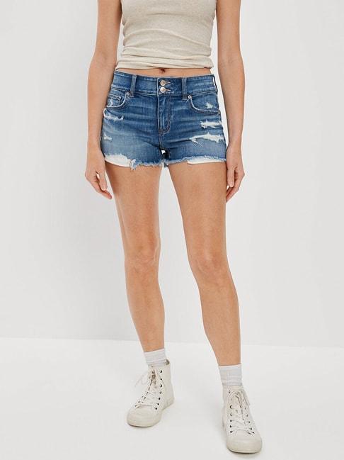 american eagle outfitters blue cotton distressed shorts
